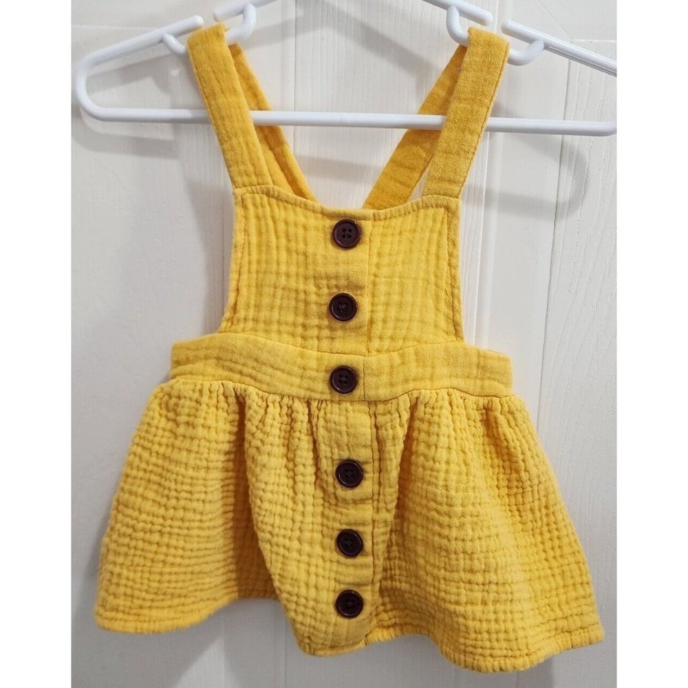 Madison Layne Baby Girl Mustard‎ Yellow Suspenders Dress Textrued Size 6 Months